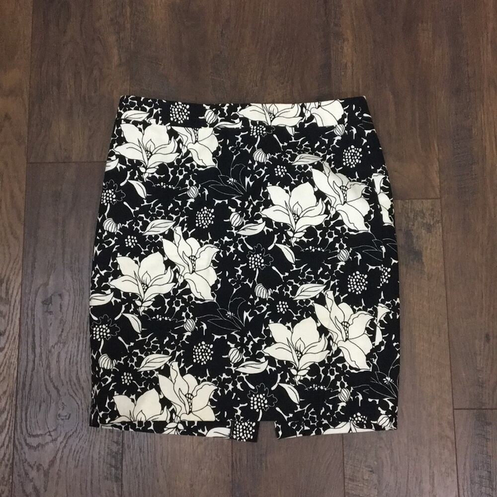 J Crew Floral Black/White "The Pencil Skirt"
